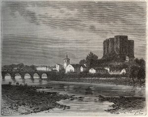 Montrond-les-Bains (Montrond les Bains) megye Loire-ban, a Rhone-Alpes régióban - metszet a „La France illustree: földrajz, történelem, statisztikai igazgatás” füzetbe V.-A. Maláta-barna. 1884 alkotó: French School