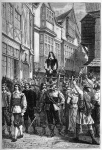 Montrose-t szekéren vitték börtönbe – James Graham (1612-1650), Montrose márki skót tábornoka, akit az Edinburgh-i High Street-en állítottak ki 1650-ben – metszet az „Anglia története a legrégibb időktől” című művéből, Francoistól Guizot 187 alkotó: French School