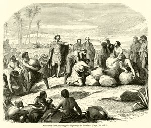 Emlékmű a Jordán áthaladásának emlékére (metszet) alkotó: French School
