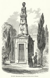 Jean Baptiste Fidele Brea francia tábornok emlékműve Nantes-ban, akit az 1848-as párizsi júniusi felkelés során a forradalmárok kivégeztek (metszet). alkotó: French School