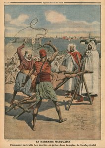 Marokkói barbárság, hogyan bánnak a sztrájkoló tengerészekkel, illusztráció a „Le Petit Journal” című folyóiratból, kiegészítő illusztráció, 1910. április 24.