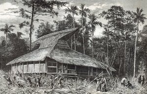 Mecset Dodingában, Új-Guineában, illusztráció a Le Tour du Monde magazinból, 1879 alkotó: French School