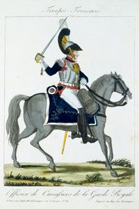 A Királyi Gárda Cuirassiers lovas tisztje, a Troupes Francaises-tól, kocsma. Chez Basset, Párizs, 1790 körül alkotó: French School