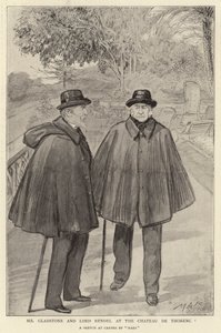 Mr Gladstone és Lord Rendel a Chateau de Thorencben (litho) alkotó: French School