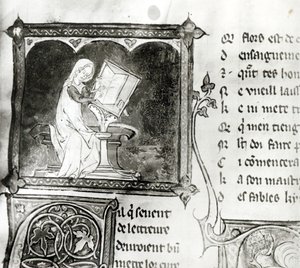 Ms.3142 fol.256 Marie de France (fl.12. század) írás, egy francia versek antológiájából, 1280-90 körül (részlet) alkotó: French School