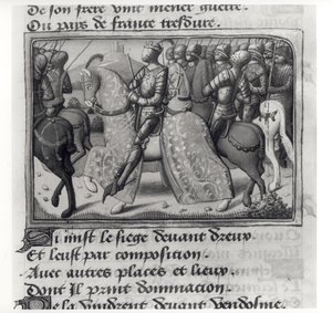 Ms.Fr.5054 fol.26 r VII. Károly (1403-1461) és Jeanne of Arc Dreux ostrománál, Les Vigiles de Charles VII, Martial dAuvergne vagy de Paris (1430-1508) 1484 alkotó: French School