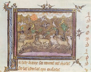 Ms 1044 fol.18 The Creation of the Animals, Ovide Moralise írta Chretien Legouais alkotó: French School