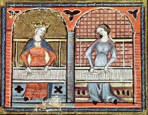 Ms 1044 fol.89v Women Weaving, Ovide Moralise, írta: Chretien Legouais alkotó: French School