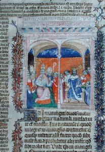 Ms 1290 A pápa és a király, a "Decrets de Gratien"-ből (vellum) alkotó: French School