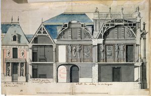 Ms 130736 A Versailles-i kastély Louis Le Vau által épített szárnyának keresztmetszete ((1612-70) (wc papíron) alkotó: French School