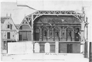 Ms 130736 A Grand Salon és a Salle de Diane a Versailles-i kastély dél-északi keresztmetszete, amelyet Louis Le Vau épített (1612-70) (wc papíron) alkotó: French School