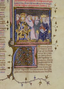 Ms 13. fol 232 IX. Lajos (121415-70) és valószínűleg II. Frigyes (1194-1250) koronázása Pierre Lombard zsoltárából, 15. század eleje alkotó: French School