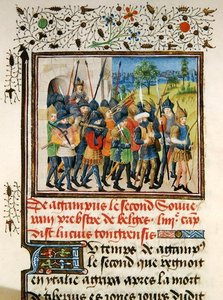 Ms 149 t.1 45. fol. Egy hadsereg hadjáratban, a Histoire des Nobles Princes de Hainaut-tól, Jacques de Guise alkotó: French School