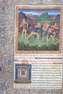 Ms. 1581 f. 071 Illusztráció a IV. könyvből (A nemzedék elutasításától Mózes haláláig), Flavius Josephus A zsidók régiségei (Antiquitates Judaicae) 1. fejezete - Harc alkotó: French School