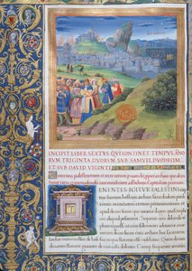 Ms. 1581 f. 108v Illusztráció a VI. könyvből (Éli halálától Saul haláláig), Flavius Josephus: A zsidók régiségei (Antiquitates Judaicae) 1. fejezete – A pusztítás alkotó: French School
