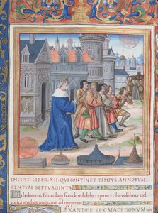 Ms. 1581 f. 228 Illusztráció a XII. könyvből (Nagy Sándor halálától Maccabeus Judas haláláig), Flavius Josephu A zsidók régiségei (Antiquitates Judaicae) 1. fejezetéből alkotó: French School