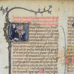 Ms 1721 Fol.1 domonkos szerzetes, aki előadásokat tart két másik szerzetesről, Jacques de Voragine Legenda Sanctorum Aurea-ból alkotó: French School