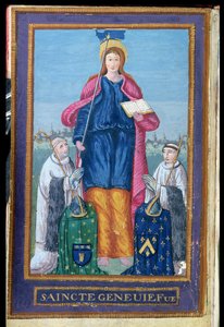 Ms 1847 St. Genevieve ábrázolása, ereklyetartója szállításáról szóló kéziratból, 1594 alkotó: French School