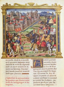 Ms 18 fol.36r Háború Merész Károly, Burgundia és Liege hercege között 1467-68-ban, Philippe of Commines emlékirataiból (1445-1509) alkotó: French School