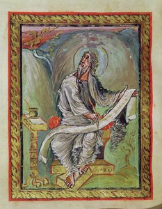 Ms 1 fol.135v Szent János evangélista, az Ebbo-evangéliumokból, 816-835 körül alkotó: French School