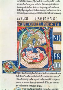 Ms 1 fol.185v Történelmi kezdetű A, amely Danielt az Oroszlánok barlangjában ábrázolja, a Souvigny Bibliából alkotó: French School