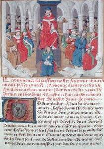 Ms 230 fol.1 Jean de Gerson (1363-1429) a Passiót prédikálja reggel a párizsi Szent Bernát-templomban, a Sermons sur la Passion et Traites Divers-ből, 1480 körül alkotó: French School