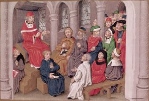 Ms 230 fol.25 Jean de Gerson (1363-1429) a passiót prédikálja vacsora után a párizsi Szent Bernát-templomban, a Sermons sur la Passion et Traites Divers-ből, 1480 körül alkotó: French School
