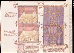 Ms 290 Tome 1 f.89v Ajándékasztal és a menóra, Nicolas de Lyre Postilles sur la Bible-ből