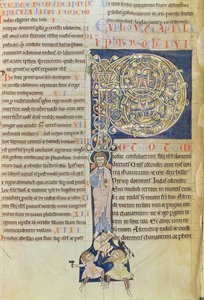 Ms 2 fol.3v t.1 Történelmi "P" kezdőbetű, a Saint-Andre aux-Bois kolostor Bibliájából