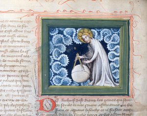 Ms 313 Isten teremti a világot, miniatűr a Bible des Grands Augustinsból, 1494