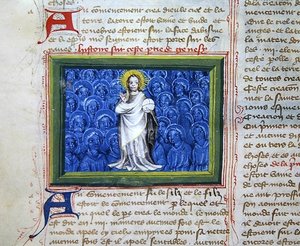 Ms 313 Isten angyalokkal körülvéve, a Bible des Grands Augustinsból alkotó: French School