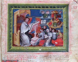 Ms 313 iskolai jelenet, a Bible des Grands Augustinsból, 1494 alkotó: French School
