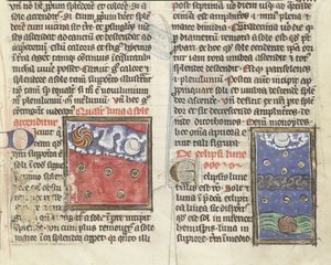 Ms 320 Fol.197r Holdfogyatkozás és a bolygók mozgása, Thomas van Cantimpre (1201-72) „De Natura rerum” című művéből (vellum) alkotó: French School