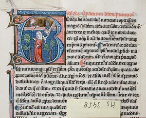 Ms 3458 Angel gyermeket szül egy születendő nőnek, Arisztotelész „fizikájából” (toll, tinta és tempera pergamen) alkotó: French School