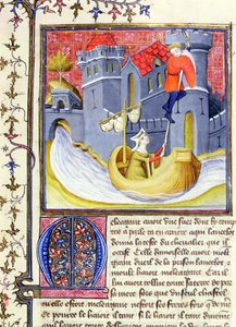 Ms 3480 Lovag, aki egy hölgy segítségével megszökött egy kastélyból, a Livre de Messire Lancelot du Lacból alkotó: French School