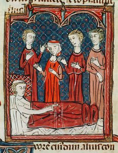 Ms 372 fol.165v Egy ember a betegágyában, a Decrets de Gratientől alkotó: French School