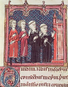 Ms 372 fol.47v Egy kolostor alapítása, a Decrets de Gratientől alkotó: French School