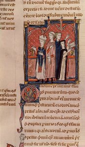 Ms 372 fol.59v Egy apáca, aki fogadalmat tesz, és egy püspök misézett, Decrets de Gratientől (a részletekért lásd: 181276) alkotó: French School