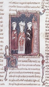 Ms 373 fol.51v Egy szerzetes, egy püspök és egy apát a Decrets de Gratien-től alkotó: French School