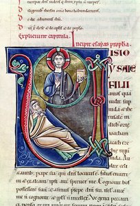 Ms 3 Történelmi V vagy U kezdőbetű, amely Ézsaiás próféciáját ábrázolja, Bourges-i Szent Sulpicius Bibliájából alkotó: French School