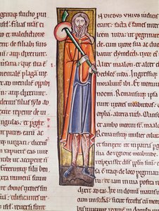 Ms 3 fol.76 Történelmi kezdetű I, amely Elimelechot ábrázolja útnak indulva, a Saint-Sulpice de Bourges Bibliából alkotó: French School