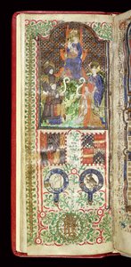 Ms 40-1950, f.7v: Dedikációs oldal egy John Talbothoz tartozó Órakönyvből, 1424 körül alkotó: French School