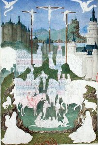 Ms 473 A keresztre feszítés vagy a Golgota, befejezetlen miniatűr a „Heures de Charles de France”-ból, 1466-69 körül (guache papíron) alkotó: French School