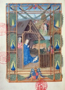 Ms 473 Születés pávákkal, miniatűr a Heures de Charles de France-ból, 1466-69 körül alkotó: French School