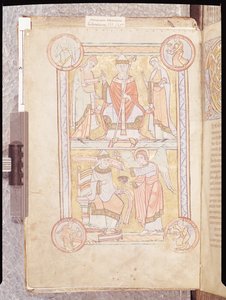 Ms 512 fol.4v Nagy Szent Gergely (540-604 körül) apja, Gordien és anyja, Silvia és egy vízbefulladt ember, mint angyal között, Liber Pastoralisból alkotó: French School