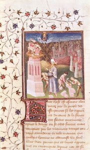 Ms 55 t f.111v Nimród, aki felügyeli a bábeli torony építését, Szent Ágoston La Cite de Dieu-jából, Raoul de Presles fordítása (1316-82) 1400-50 körül alkotó: French School