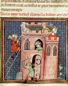Ms 59 fol.17r Bábel tornyának építése, Guiart des Moulins Bible Historiale-jából