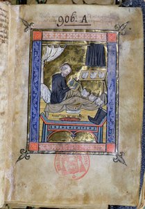 Ms 753 Fol.9 Szerzetes ír az ágyában, Flores Bernarditól, Guillaume de Tournai alkotó: French School