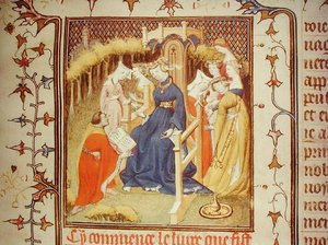 Ms Fr 12420 A szerző bemutatja művét egy nőcsoportnak, Giovanni Boccaccio (1313-75) „De Claris Mulieribus” című művéből (vellum) alkotó: French School