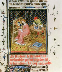 Ms Fr 12420 fol.86r Thamyris története, a `De Claris Mulieribusból, Giovanni Boccaccio műveiből alkotó: French School